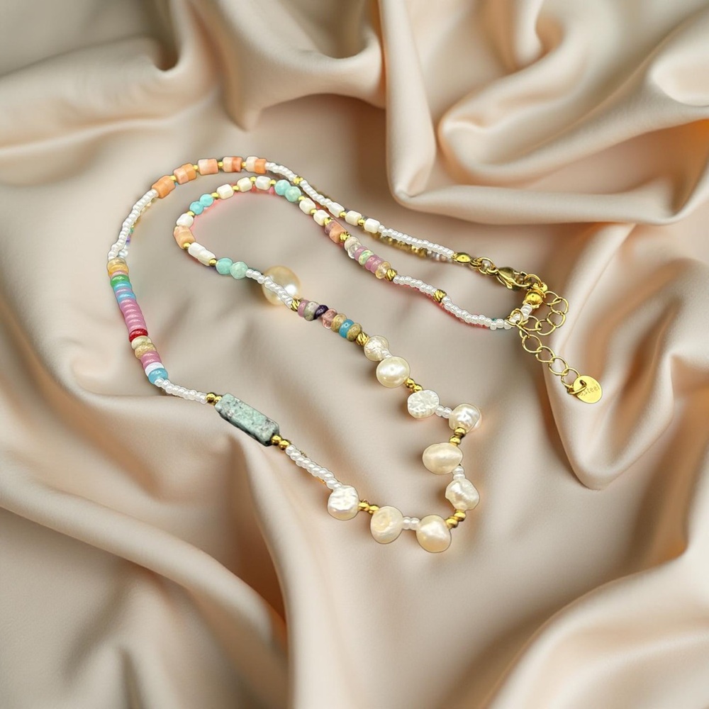 Colorful Beaded Necklace with Gold Accents